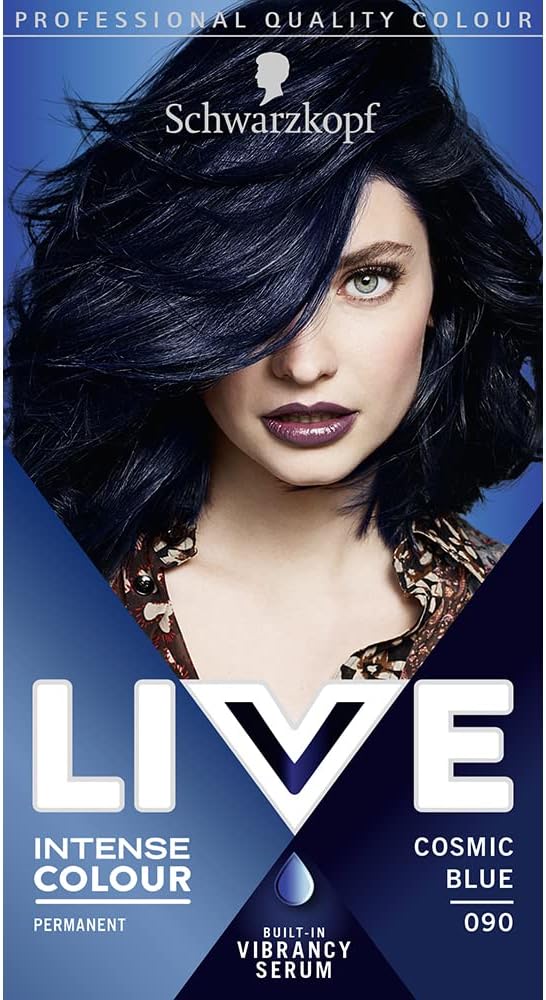 SCHWARZKOPF-Live Intense Colour Black HAIR Dye Cosmic Blue 090 Permanent 60ml